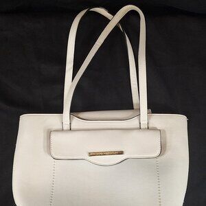 Steve Madden White with Black Trim Shoulder Handbag Purse Many Pockets